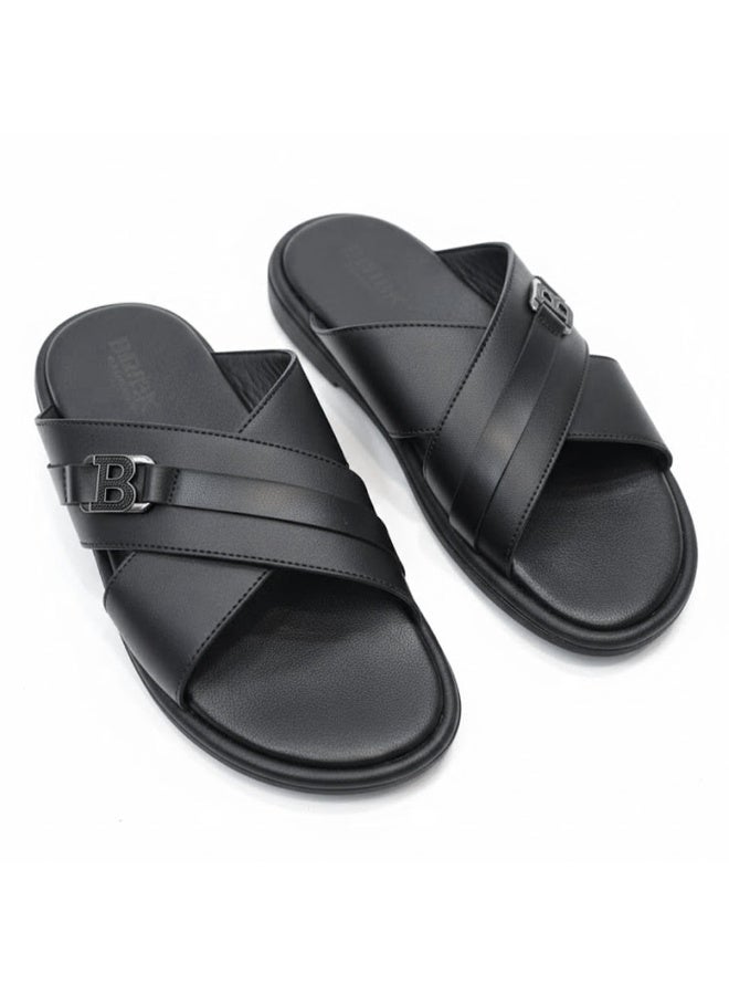 Stylish men's slippers with a modern and comfortable design – genuine leather and non-slip orthopedic sole, available in various sizes and colors. - Image 1